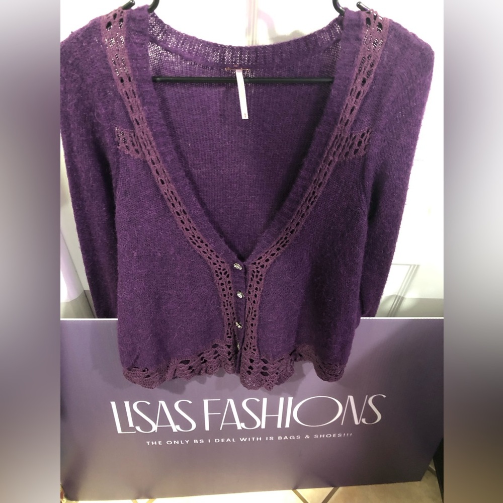 Free People Purple Cropped Knit Cardigan